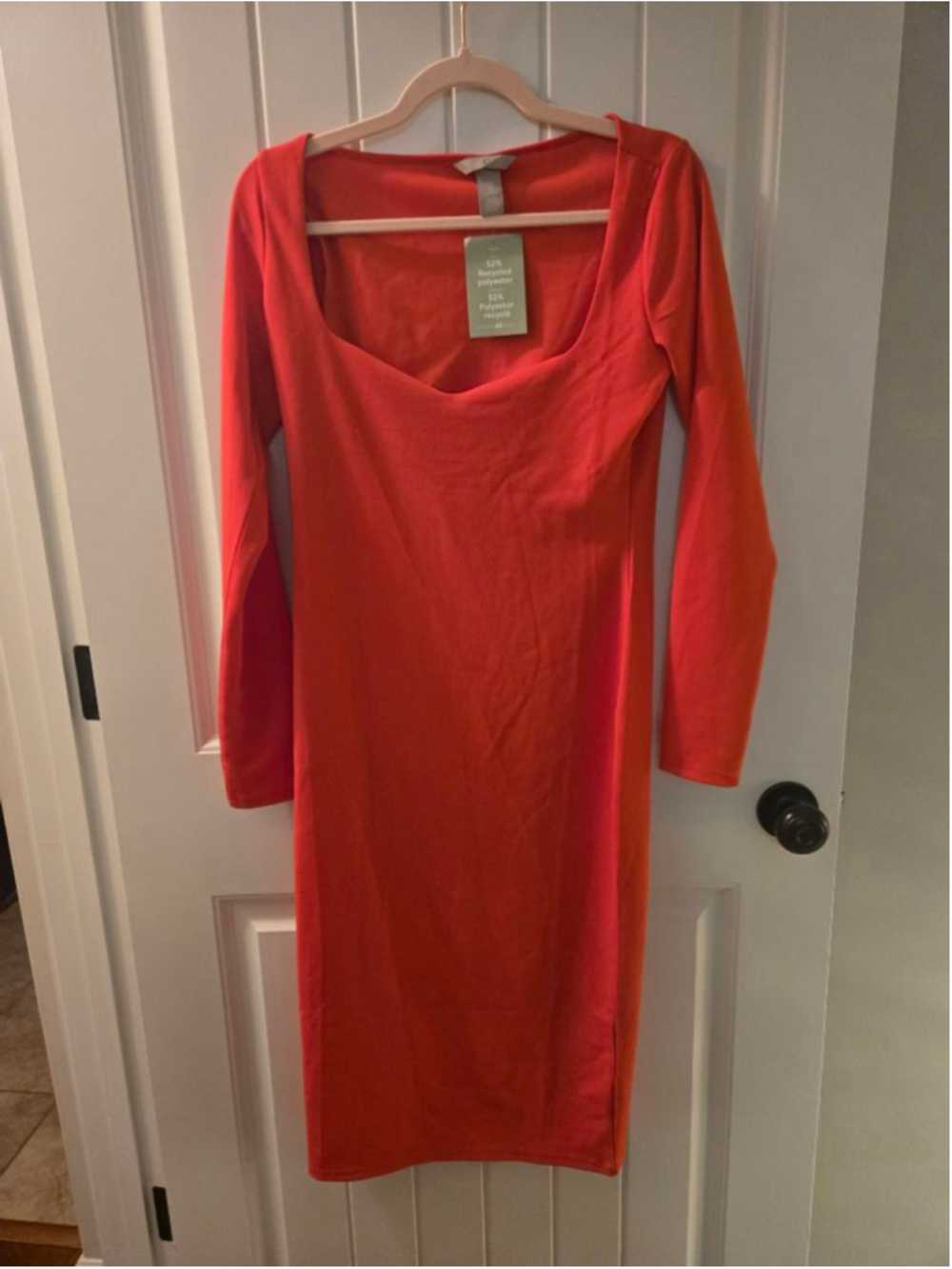 Women's H&M Red Orange Long Sleeve Midi Dress Size M